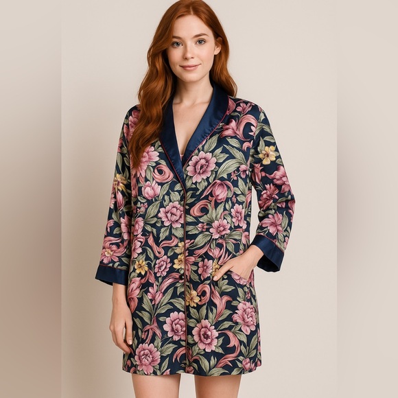 Aria Floral Satin Kimono Jacket Duster Robe Size Large Boho Statement Piece - Picture 1 of 7